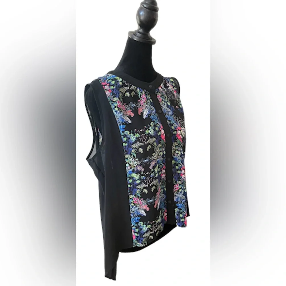 Nicole Miller: Long Black BoHo Flowy Floral Button Down Blouse
